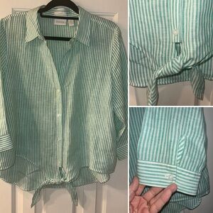 Chico's Teal Striped Button Down Shirt